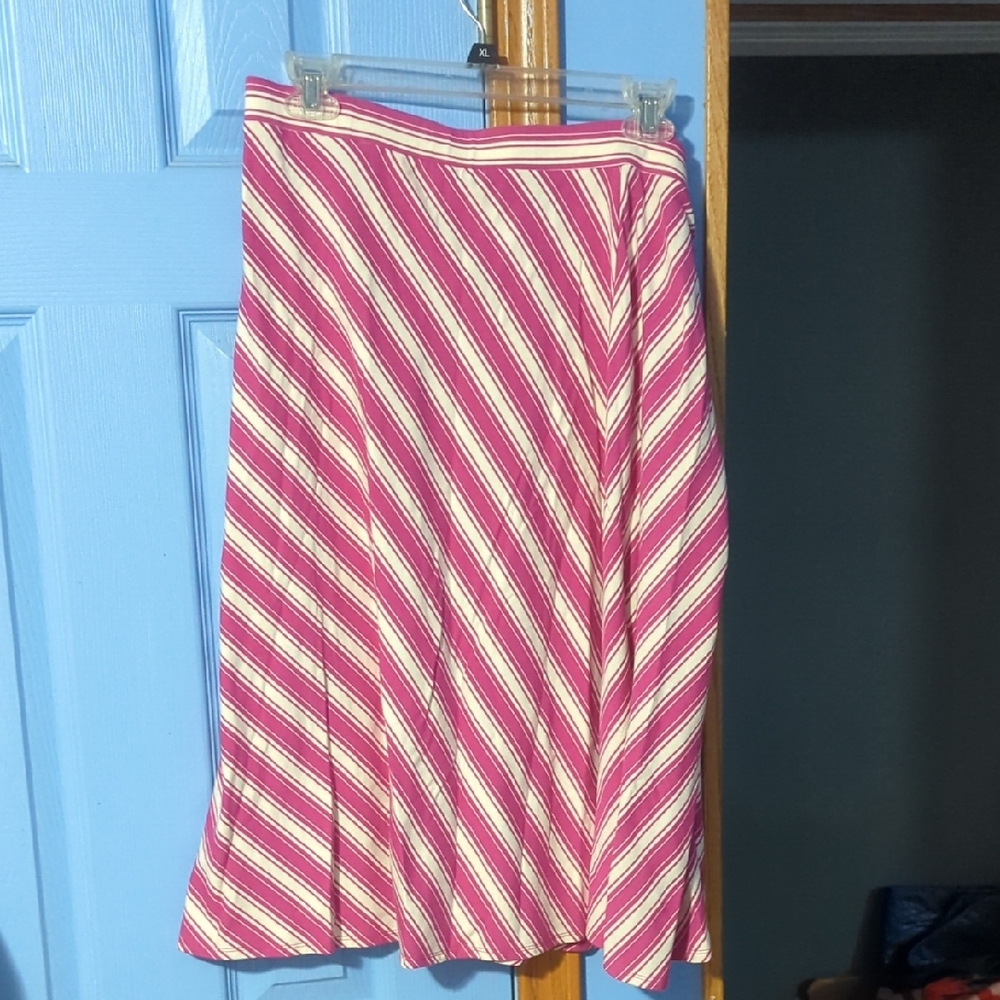 Talbots Pink and White Striped A-Line Skirt